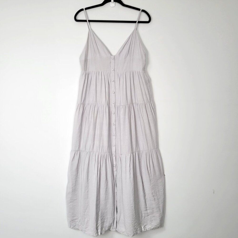 Wishlist Apparel Cotton Blend Light Gray Tiered Button Front Boho Maxi Dress